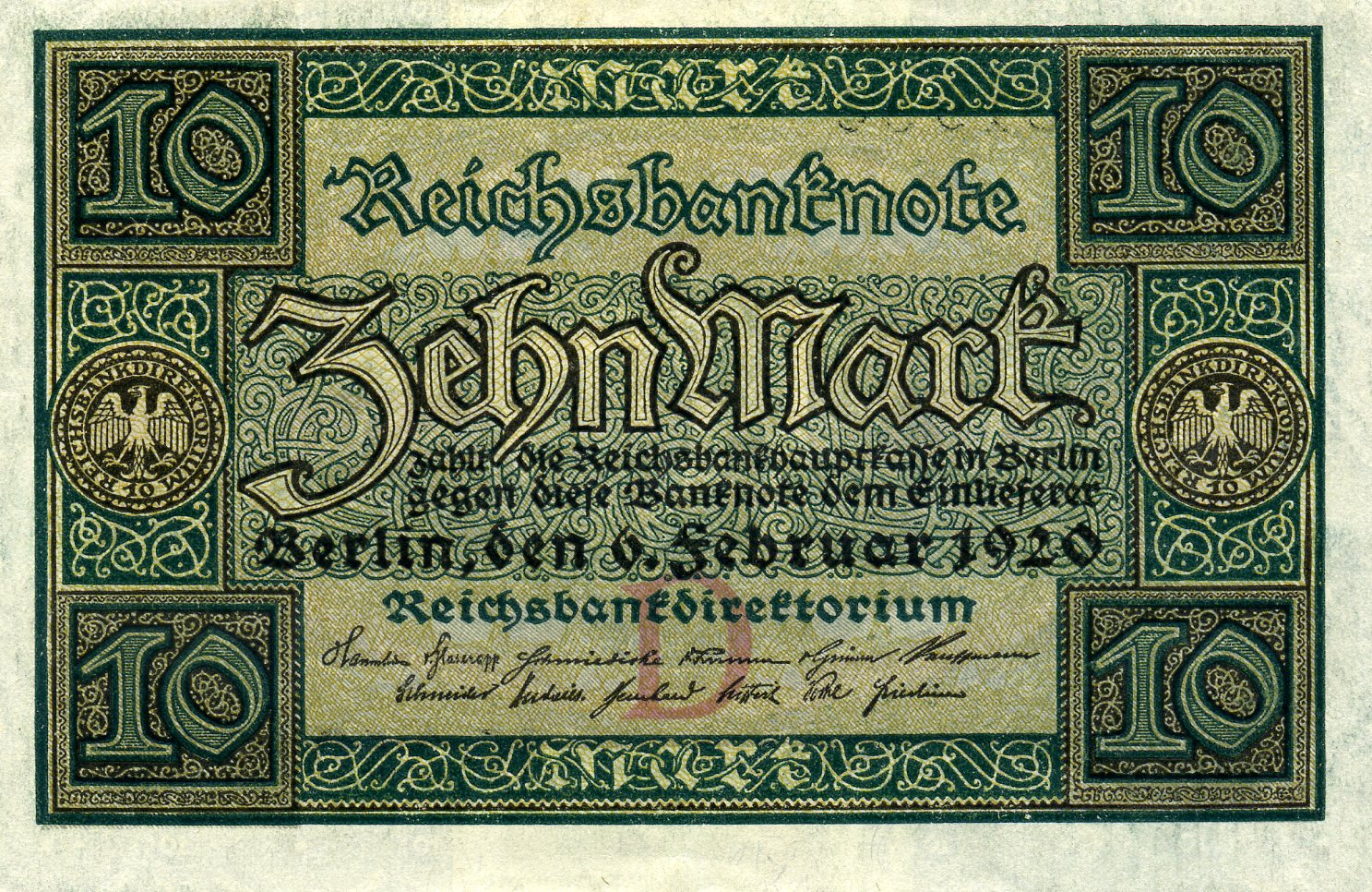 10 марок 6 февраля 1920 года. Аверс. Реферат Рефератович.