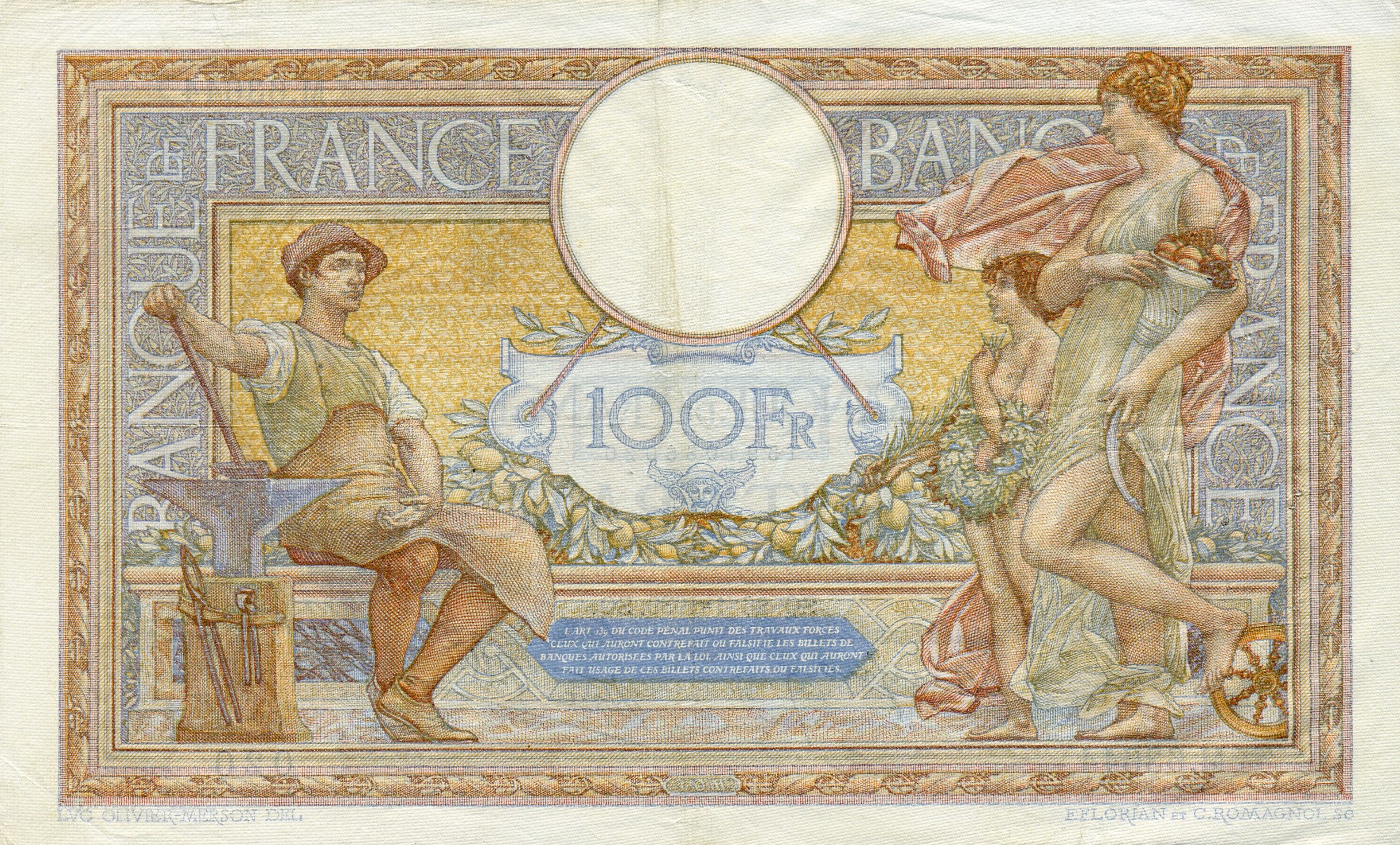 100 франков 1939 года серия М. Реверс. Реферат Рефератович.