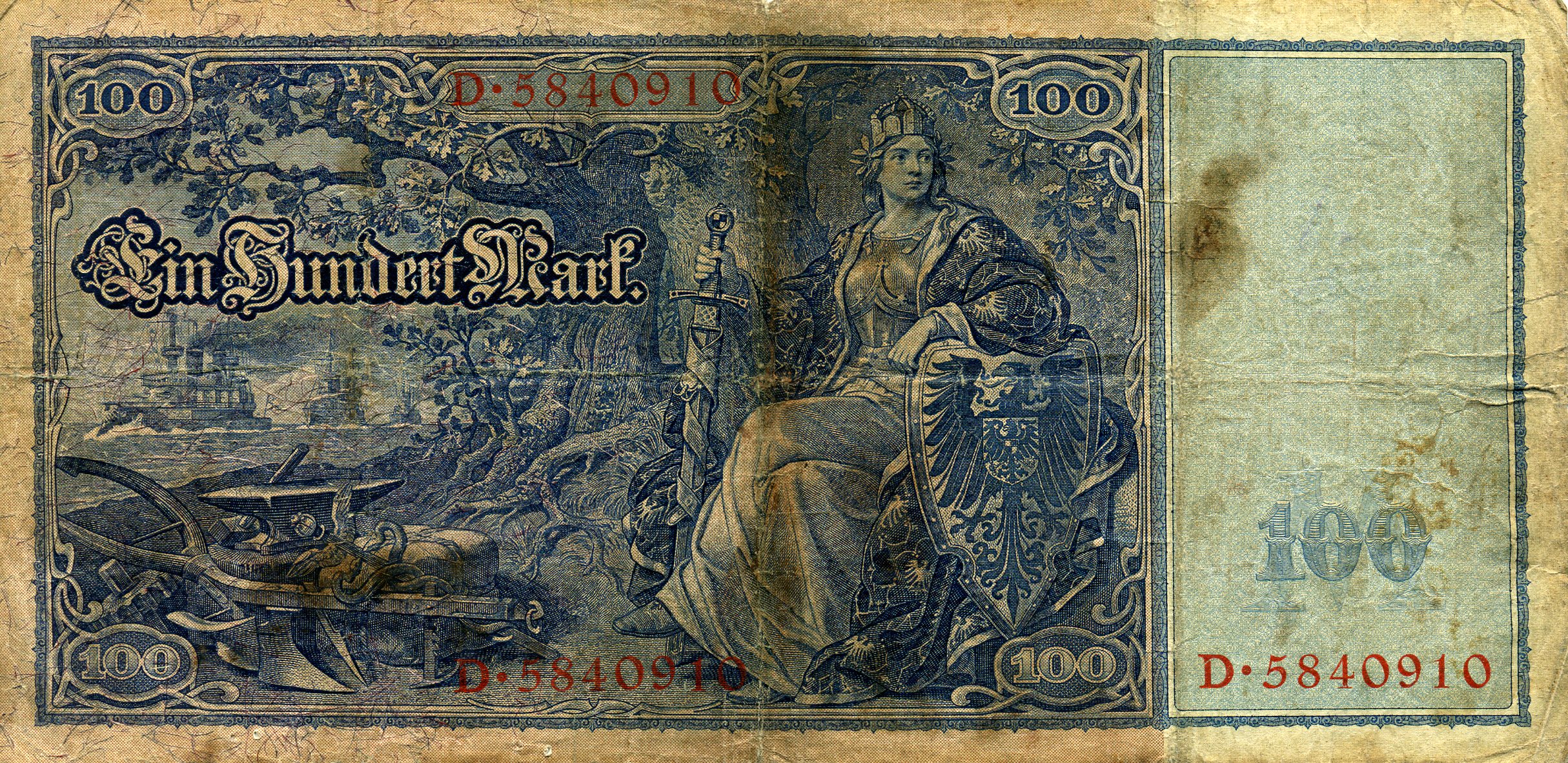 100 марок 21 апреля 1910 года. Красная печать. Реверс. Реферат Рефератвич.