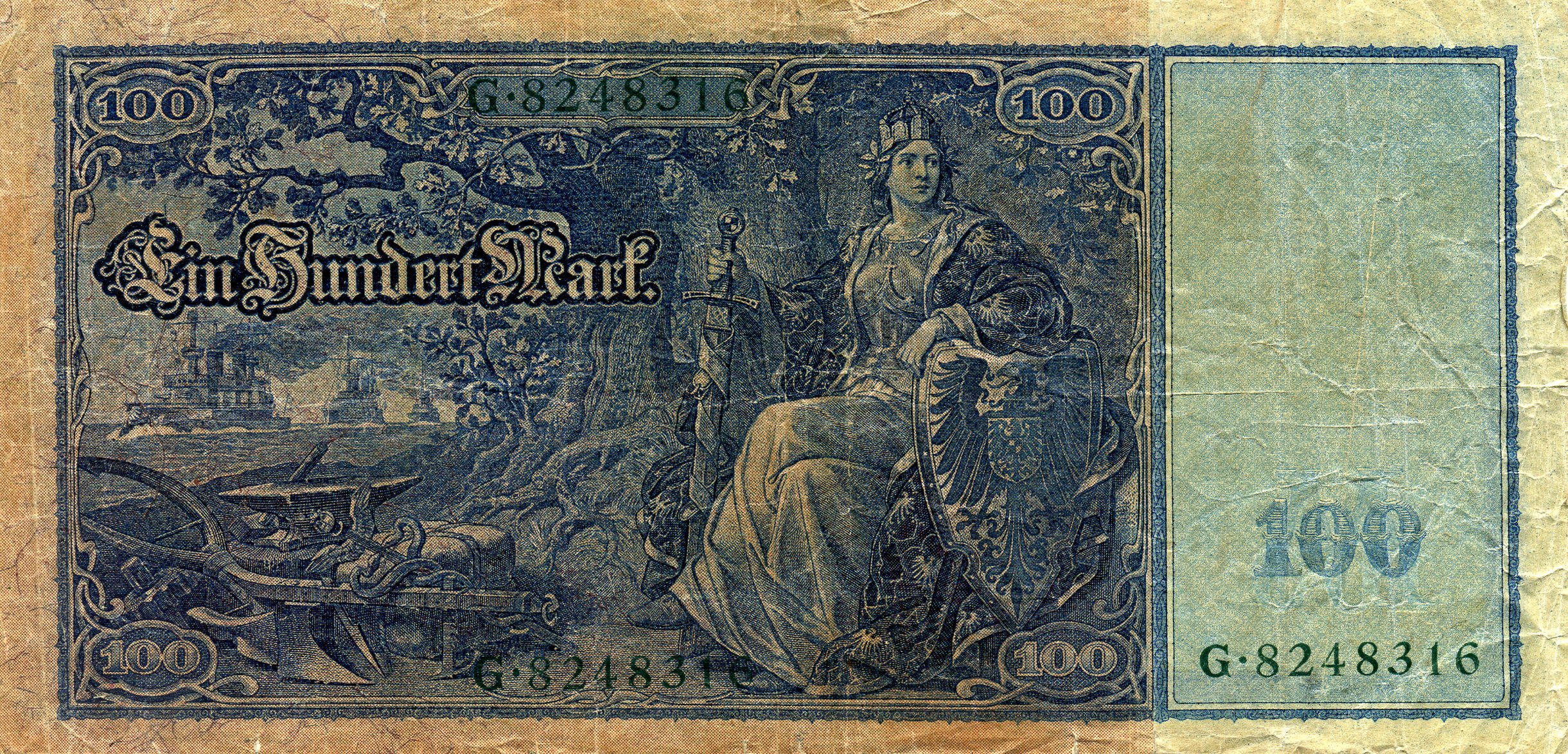 100 марок 21 апреля 1910 года. Зеленая печать. Реверс. Реферат Рефератович.