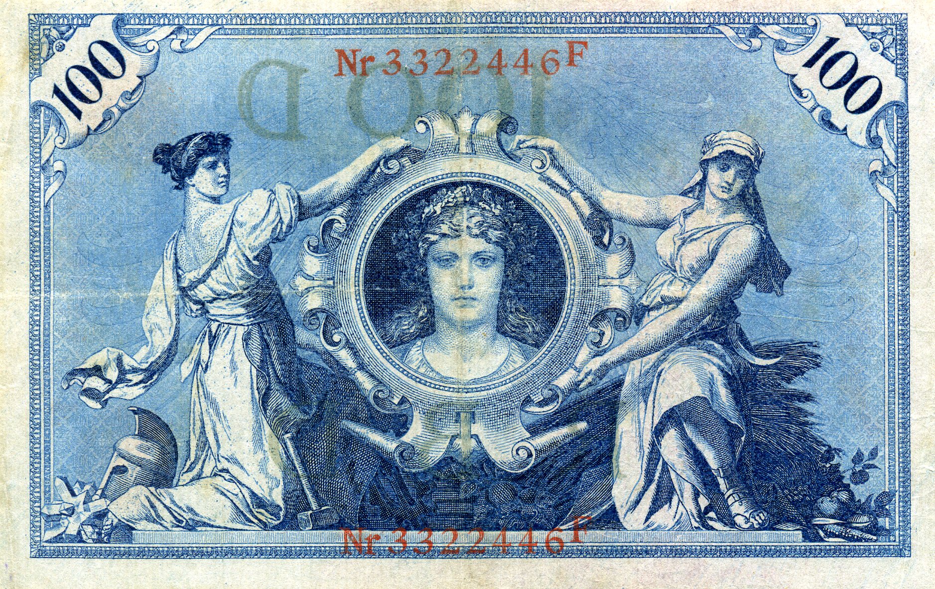 100 марок 7 февраля 1908 года. Красная печать. Реверс. Реферат Рефератович.