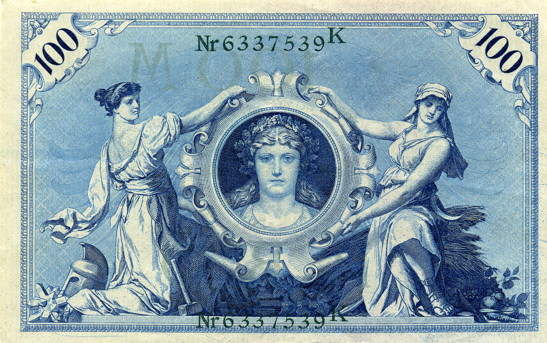 100 марок 7 февраля 1908 года. Зеленая печать. Реверс. Реферат Рефератович.
