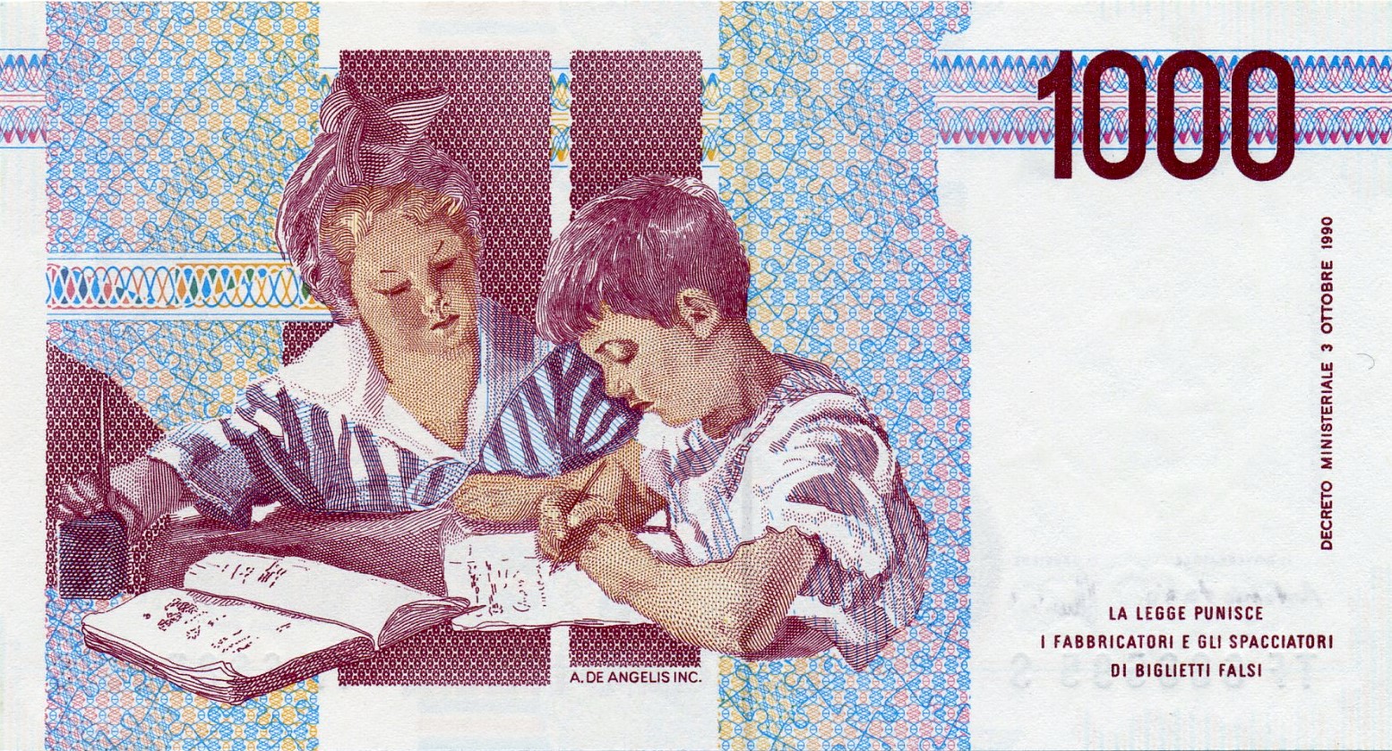 1000 итальянских лир 1990 года. Реверс. Реферат Рефератович.