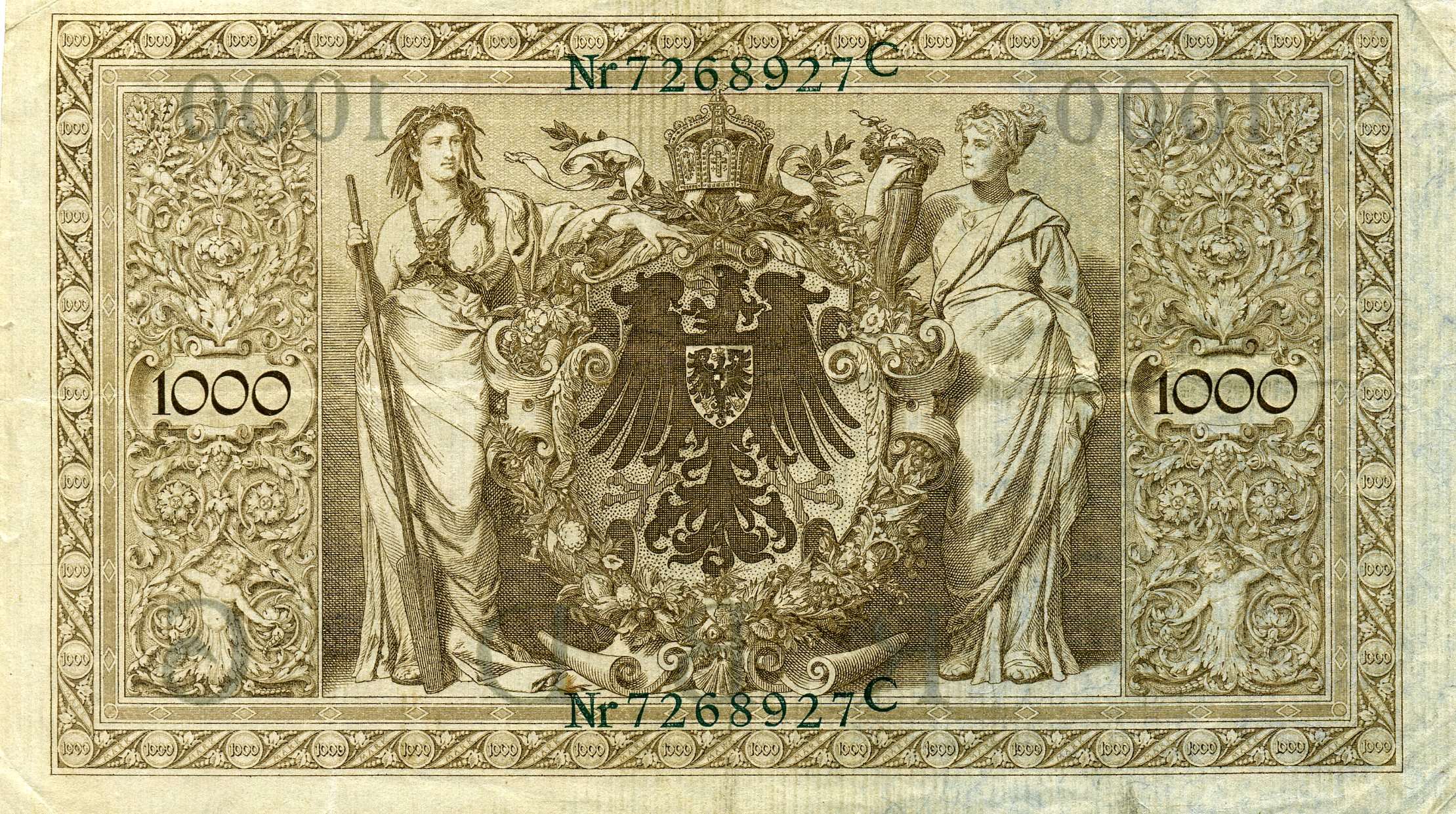 1000 марок 21 апреля 1910 года. Зеленая печать. Реверс. Реферат Рефератович.
