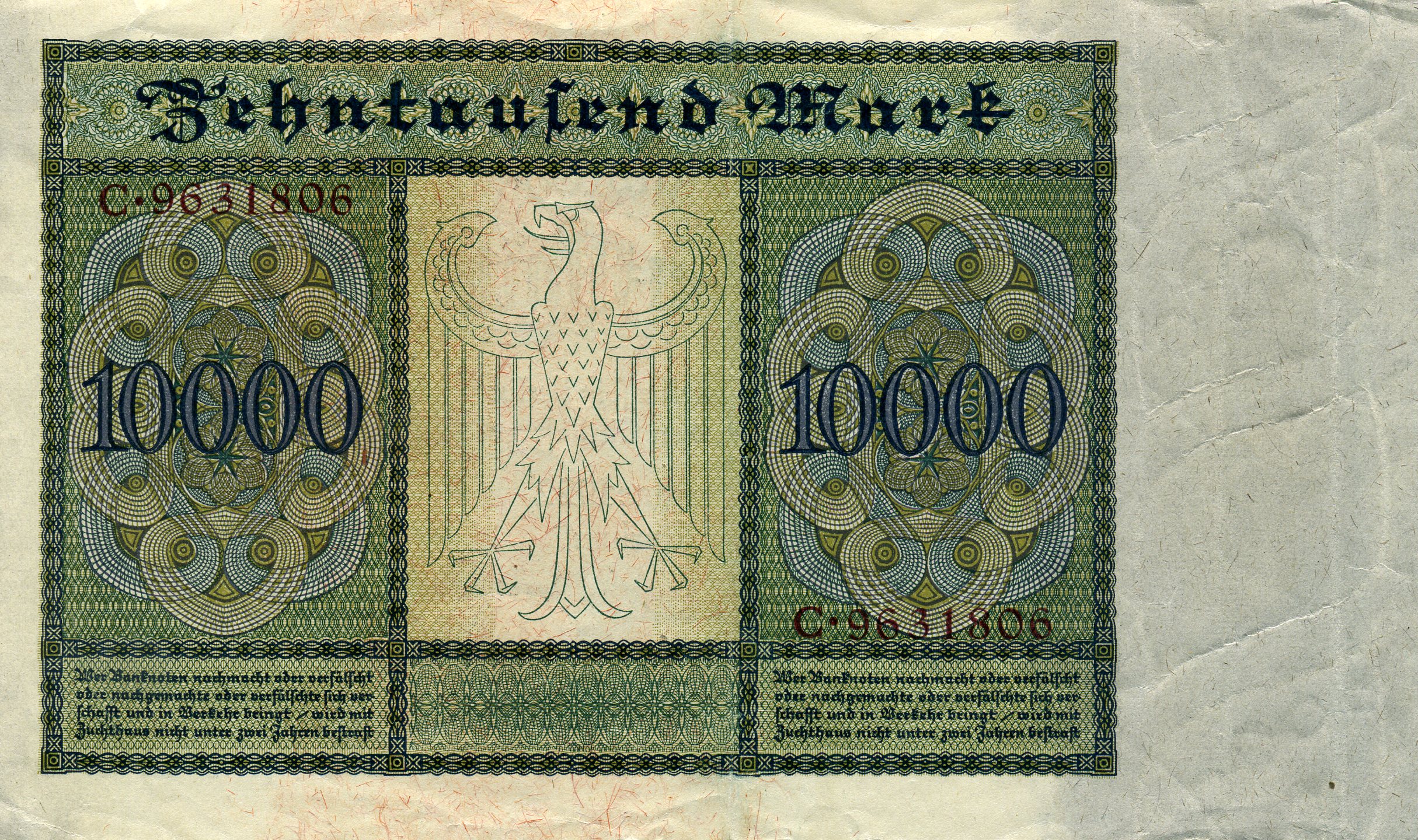 10000 марок 19 января 1922 года. Красная печать. Реверс. Реферат Рефератович.