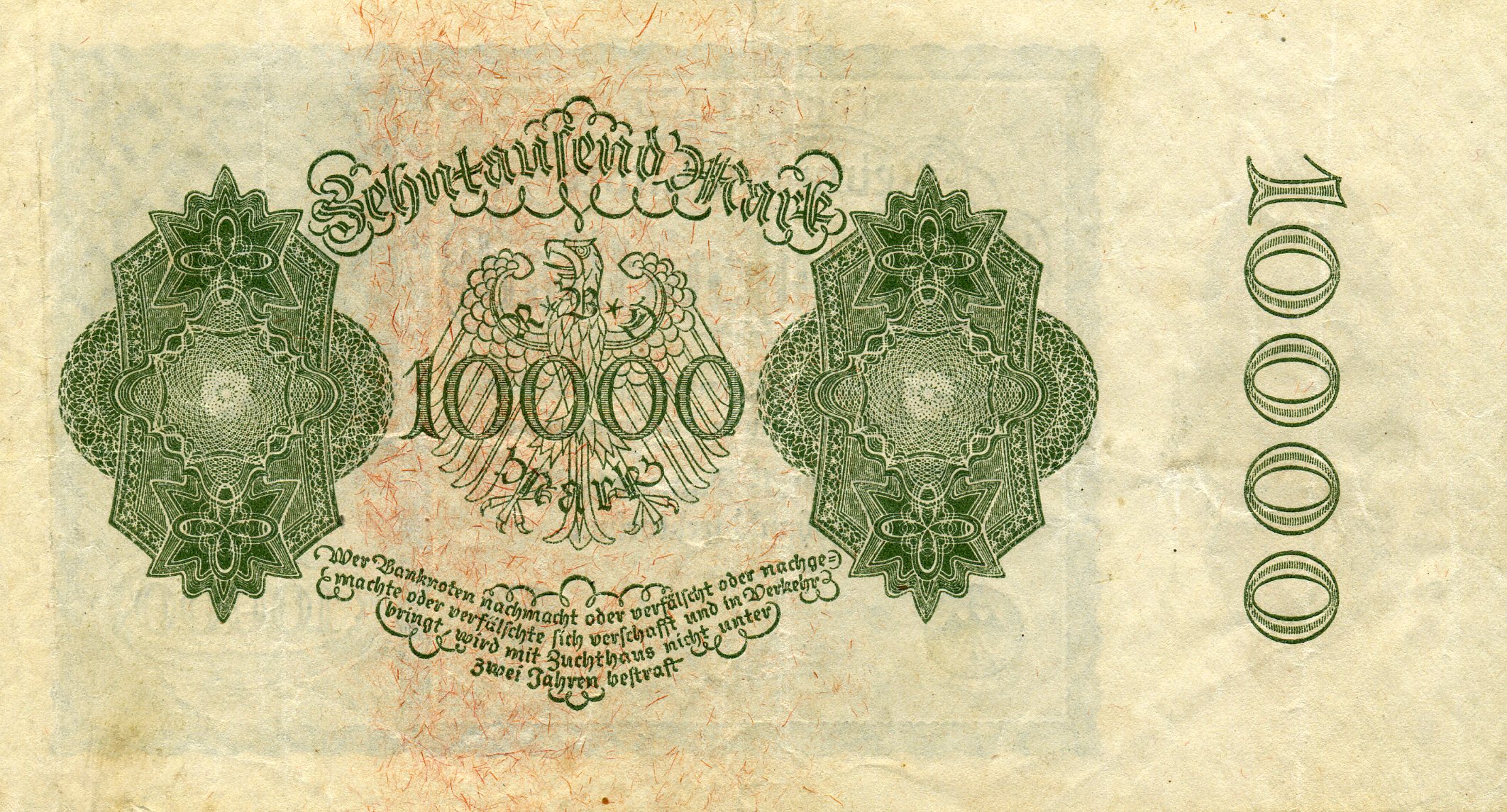 10000 марок 19 января 1922 года. Зеленая печать. Реверс. Реферат Рефератович.