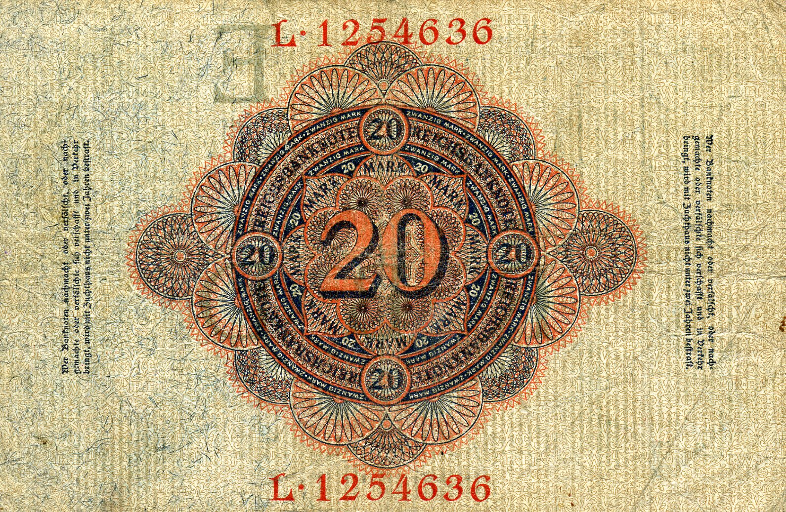 20 марок 19 февраля 1914 года. Красная печать. Реверс. Реферат Рефератович.