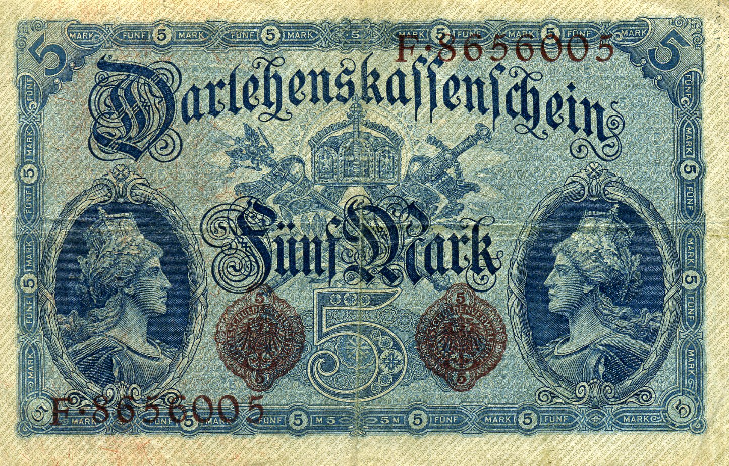 5 марок 5 августа 1914 года. Коричневая печать. Аверс. Реферат Рефератович.