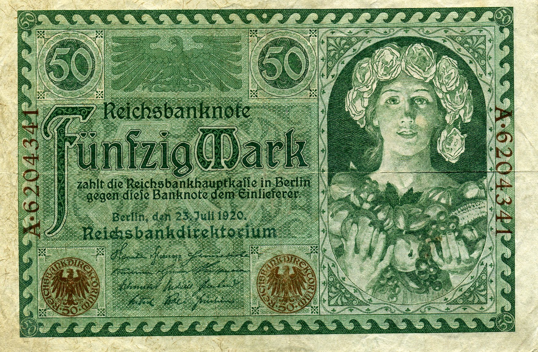 50 марок 23 июля 1920 года. Аверс. Реферат Рефератович.