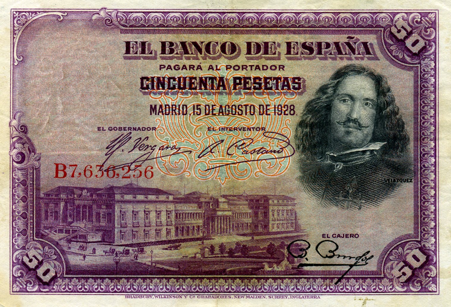 50 песо 1928 года. Диего Веласкес. Аверс. Реферат Рефератович.