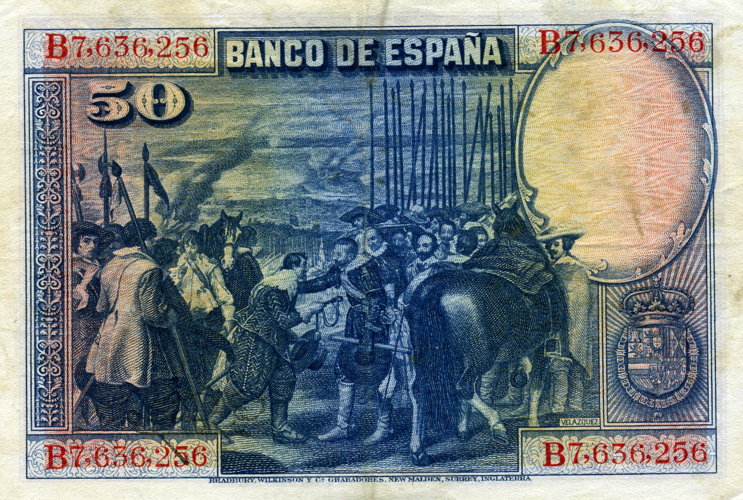 50 песо 1928 года. Диего Веласкес. Реверс. Реферат Рефератович.